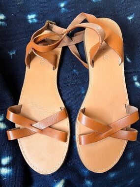 Madewell Tan Leather Crisscross Ankle-Tie Sandals